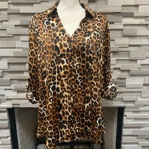 Express brand cheetah print button up LS blouse
